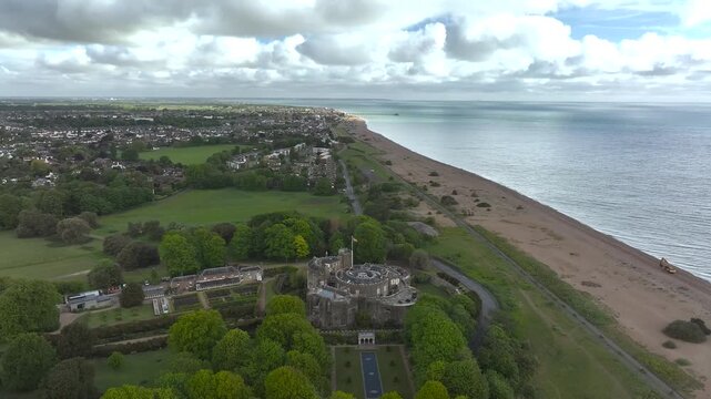 Walmer Castle and Gardens from a drone, Walmer, Dover, Kent, England