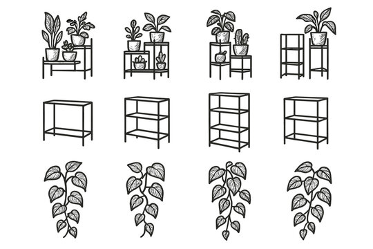 Vector icon stand garden aesthetic icons frame pothos vine metal indoor