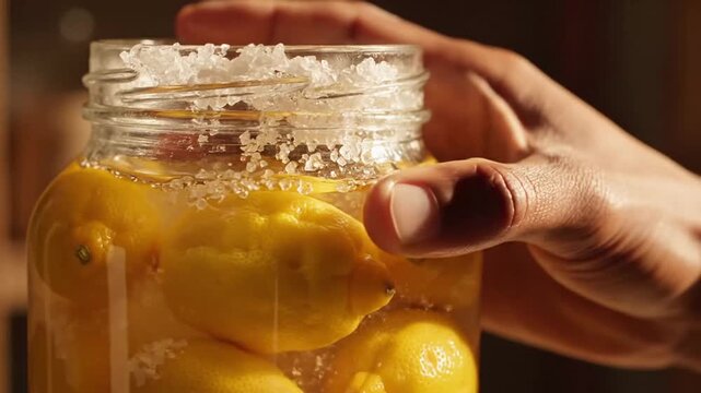 Preserving Lemons in a Jar with Salt and Spices.
