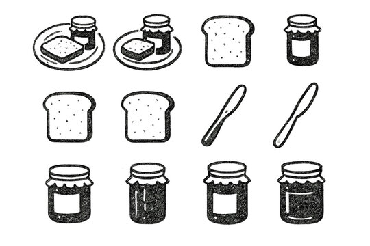 Scene slice butter bread grid bakery snack jam knife icon afternoon vector
