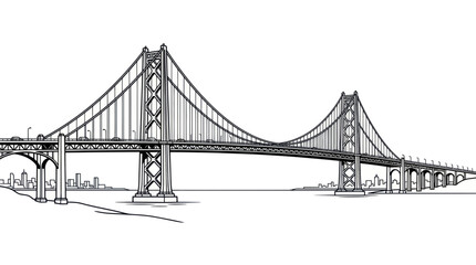 Fototapeta premium San Francisco Bay Bridge illustration, black and white sketch, iconic landmark, engineering marvel