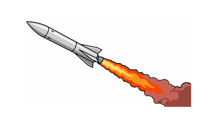 Naklejka premium Illustration of a Powerful Rocket Launching into the Sky with Bright Orange Fire Exhaust and Thick Smoke Trail