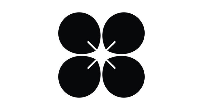 Abstract black and white geometric pattern with four circles and intersecting lines.