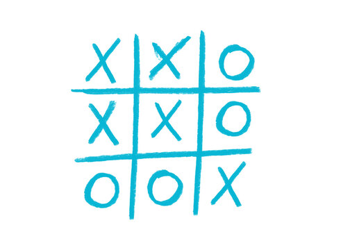 Simple hand drawn blue tic tac toe game icon with board game strategy competition illustration minimalist background isolated challenge recreation abstract decision brainstorm