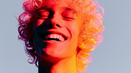 Obraz premium joyful curly hair portrait with vibrant colors and expressive painted texture
