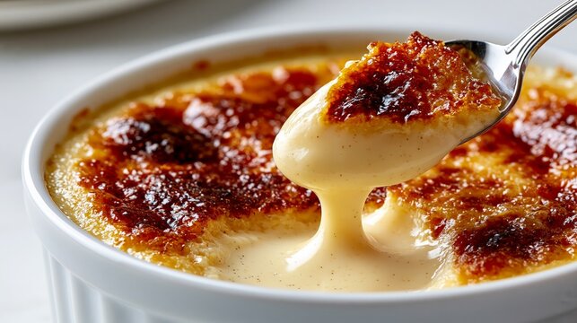 traditional french baked custard dessert with creamy caramelized vanilla texture