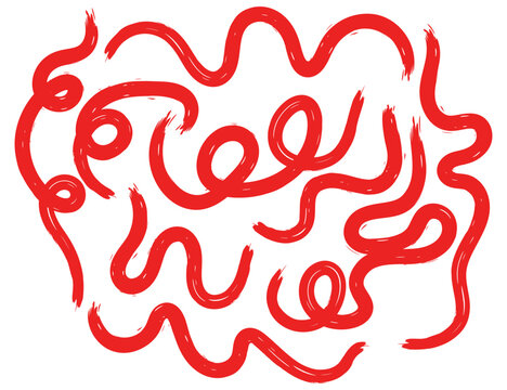 Abstract Textured Red Wavy Brush Stroke Line Vector Set - Collection of abstract red wavy lines with a textured brush stroke effect, curves, loop and fluid shapes for posters, prints, patterns, vector