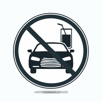 Prohibition sign no drinking or eating in vehicle no driving and consuming beverage symbol