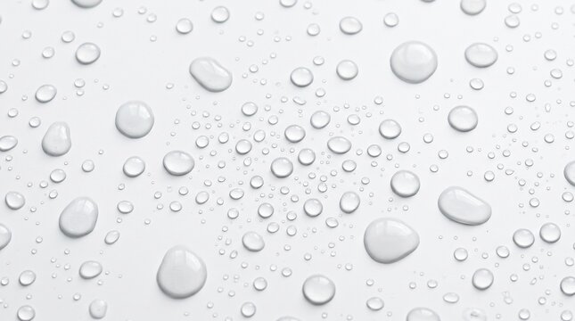 Water droplets on white background