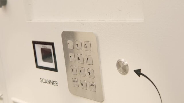 person using keypad represents system for secure entry, password protection, and restricted access, multi-factor authentication, smart locks, Privacy and convenience, modern safety technology device