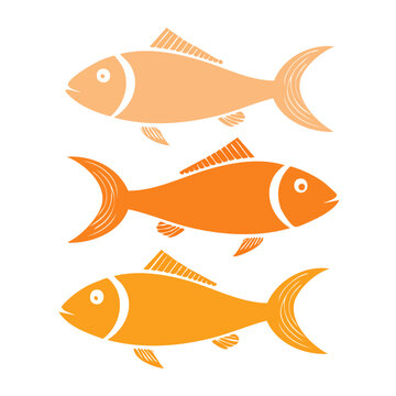 Three orange fish in flat design style