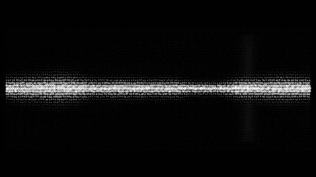 Glowing horizontal line composed of scattered white dots, abstract particle stream, linear formation against black, energy beam effect, futuristic data visualization.