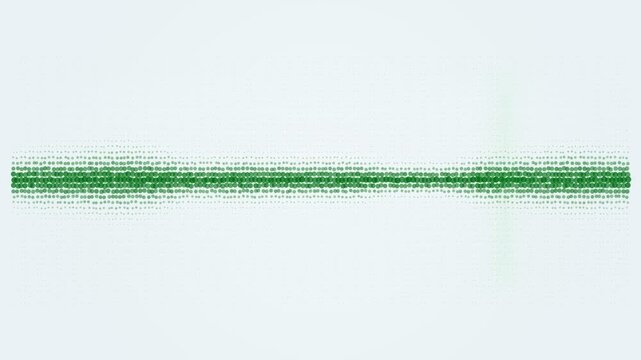 Green dots forming a horizontal line, halftone pattern with varying sizes and opacity, linear arrangement on a soft grey gradient, minimal abstract graphic design.