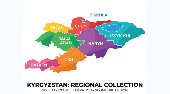 Colorful Map of Kyrgyzstan Regions with City Names - Flat Design