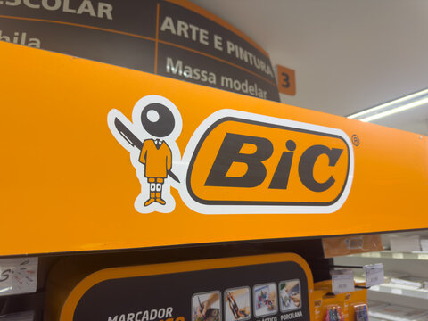 Bic pen brand display sign in retail store