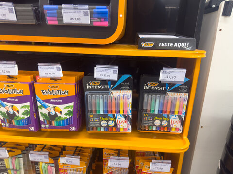 Colorful BIC Markers and Pencils on Retail Store Shelf Display