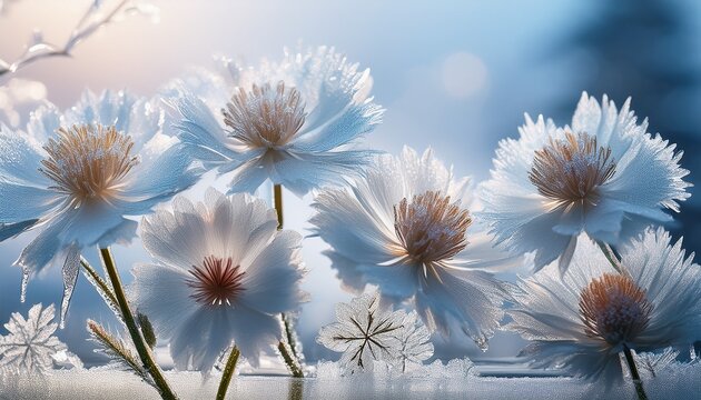Ice Flowers On Glass