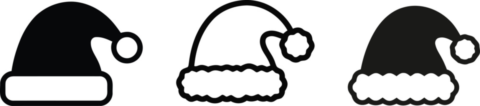 Traditional santa claus hats icons set for winter holiday season with christmas