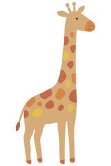 Fototapeta premium Cute cartoon giraffe with spots on white background, simple children's style