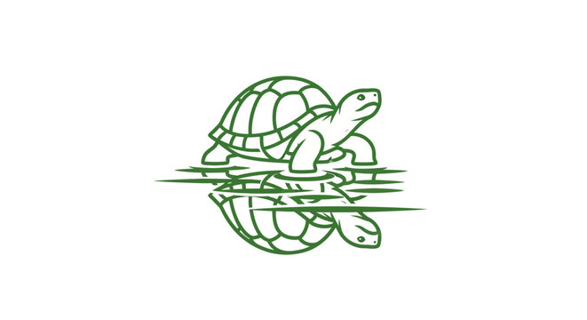 Green turtle illustration with simple line art style.