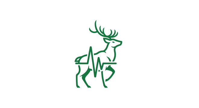 Green deer silhouette with heartbeat line art design.