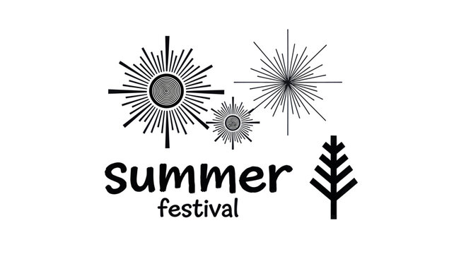 Summer Festival Logo with Stylized Suns and Tree Icon.