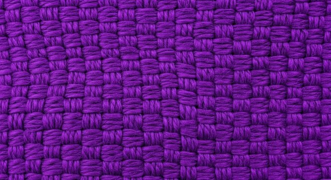 Deep purple woven fabric texture with thick thread pattern and intricate interlaced textile detail for luxury background