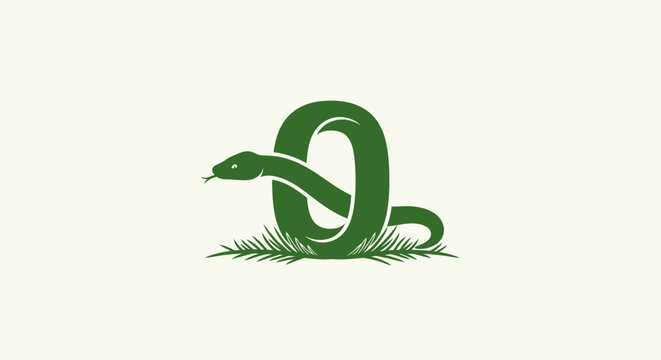 Green snake coiled in a circular shape on grass.