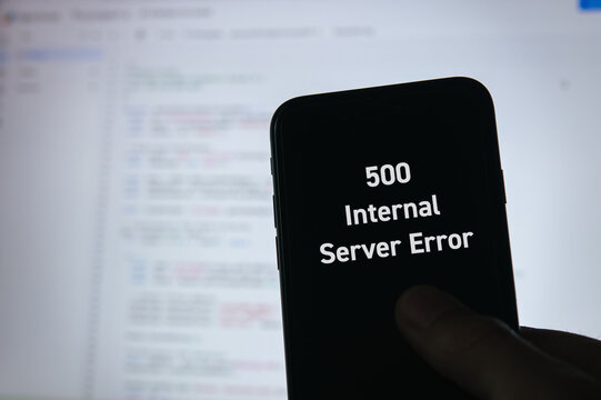 Secure technology and 500 Internal Server Error on smartphone. Cyber security, protection and digital trust.