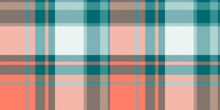 A traditional tartan plaid pattern with a balanced check structure and red and cyan tones. The seamless textile background recreates a woven fabric look with a natural decorative character.