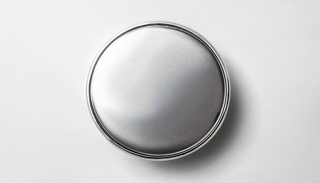blank silver button badge or round metallic pin mockup with customizable surface top view and white background