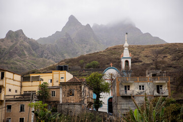 Fototapeta premium Traditional stone house with tiled roof Santo Antao village
