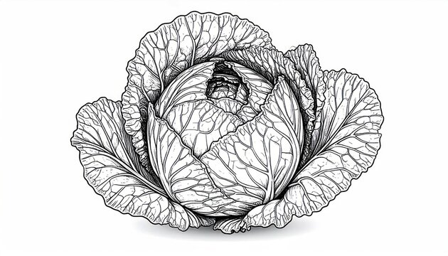 Detailed Savoy cabbage engraving illustration.