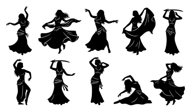 Oriental dance silhouette collection with elegant performance poses