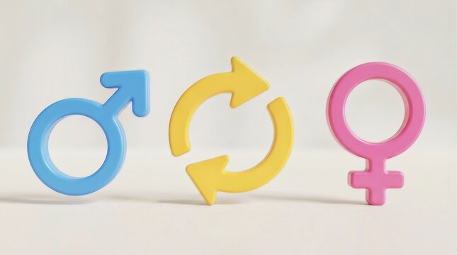 Gender Transition Concept with Male and Female Symbols and Circular Exchange Arrows on Neutral Background