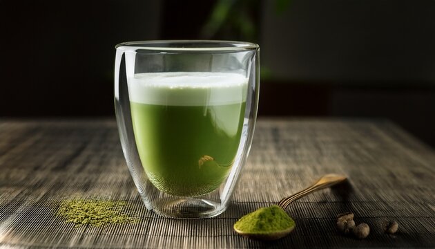 refreshing matcha green tea latte in a clear glass cup