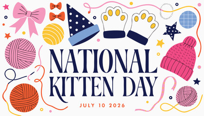 Colorful national kitten day graphic design with cute festive elements © vectyx2
