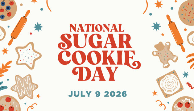 National sugar cookie day invitation card with festive dessert themed illustrations