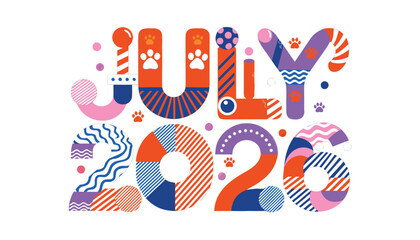 Obraz premium Colorful graphic typography design for the month of July 2026