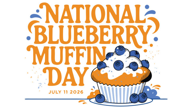 Decorative typography for national blueberry muffin day with blue berries