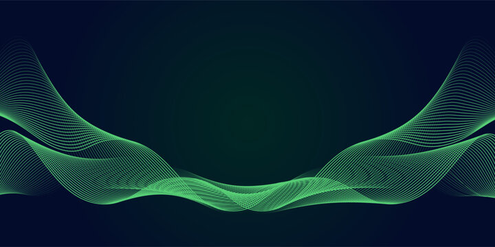 Abstract background of blue and green gradient color, wavy lines pattern. Shiny green modern lines. Futuristic technology concept. Vector illustration