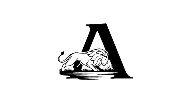 Lion resting inside large letter A design.