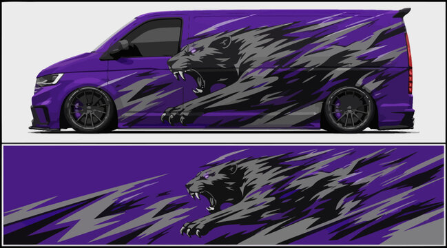 Purple Car with Wolf Decal Side.