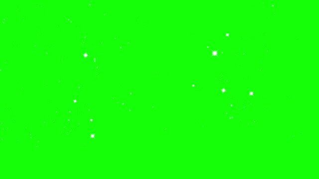 Particles of light drift across a vibrant green screen background to provide a versatile visual element for video compositing and chroma key production workflows.