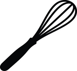 Obraz premium A simple black and white vector icon of a wire whisk kitchen tool, commonly used for blending, whipping, or incorporating air into food ingredients.