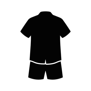 A clean and minimalist black vector silhouette of a beach-style linen short-sleeve shirt and matching shorts, perfect for summer fashion icons.