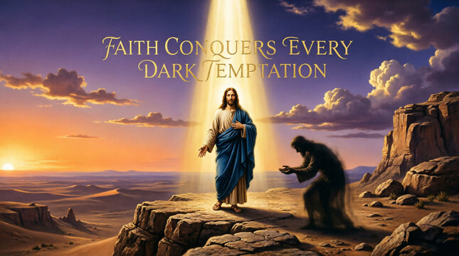 Biblical Masterpiece Paintings of Jesus Temptation in the Wilderness Resisting Satan With Truth.