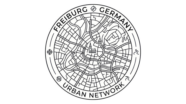 Freiburg Germany Urban Network Map Circular Emblem