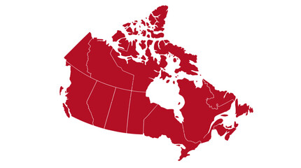 Fototapeta premium Red Silhouette Map of Canada with Provinces and Territories Outline