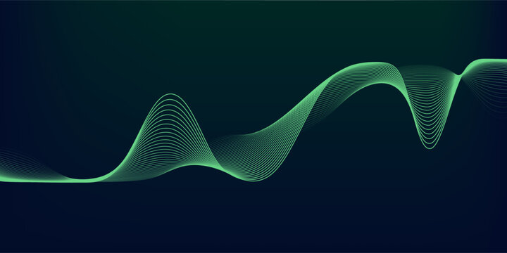 Abstract background of blue and green gradient color, wavy lines pattern. Shiny green modern lines. Futuristic technology concept. Vector illustration